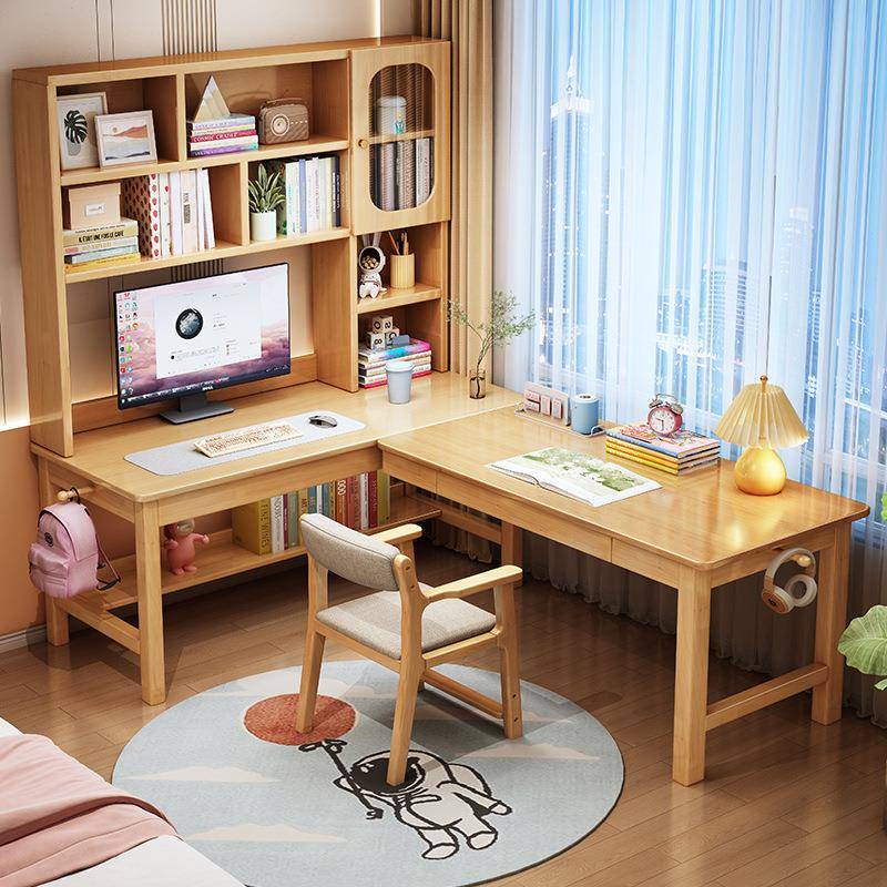 书XBB实木卧室转角桌书柜一体电角脑桌家用拐型L办公桌小户型写字