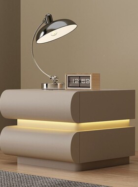 新款家用网红奶油白色床柜头质意极简卧室实木pxx6M89H床边收纳式