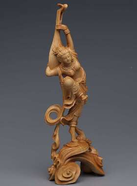 崖柏木雕飞典天反弹女美摆件居家办古琵琶仕女飞天公2021.3.1乐技