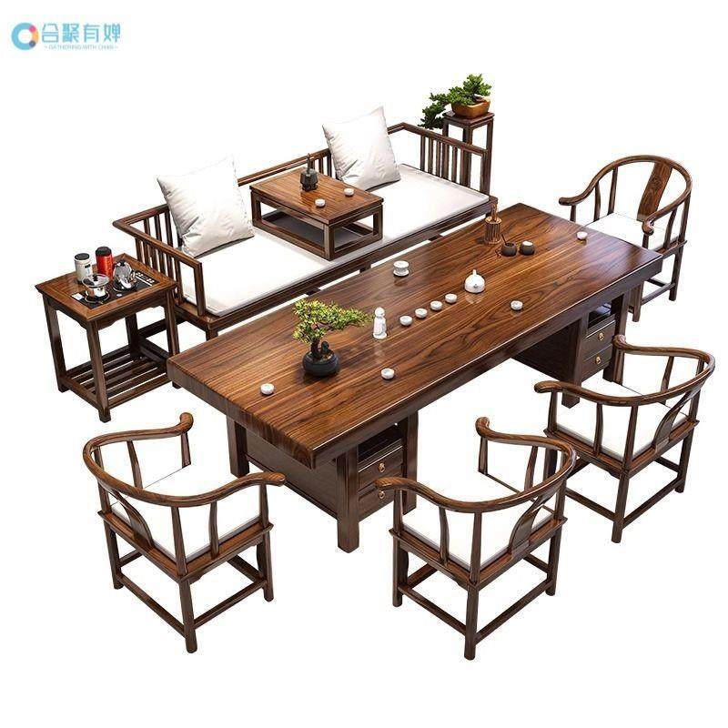 木罗汉椅床桌椅茶桌组合家用中式茶台办公室五大板实泡茶TIS茶一