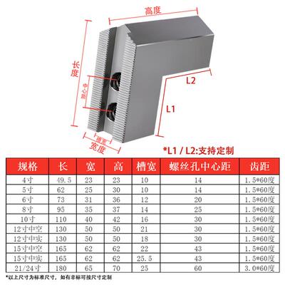 油压卡盘型爪寸加高台卡爪液压软爪阶度卡三爪尖孔765后移