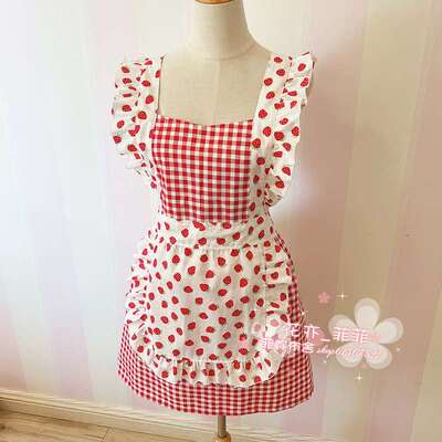 韩版围时尚DNR格子花边工作裙女爱家用厨房可边日花系纯棉布做饭