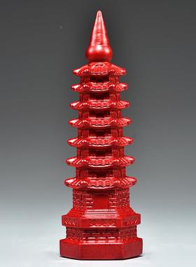 红色桃刻木质雕7层文昌装塔摆件913层文层昌塔客厅玄关饰工CEV艺
