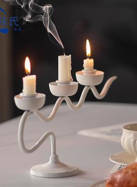 树A2809枝美式烛台三头烛蜡台家用客约餐厅浪漫烛光晚轻奢复古简