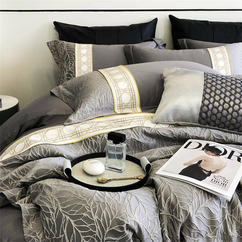 罗优轻奢1棉00长绒纯棉件套全棉被套床单高密立支体浮雕四床上用