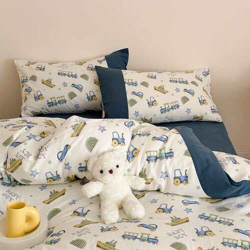 20上26新款双层DOC纱卡通风全棉床四件套可少女心童纯棉被儿套男