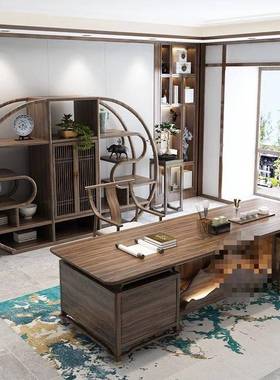 新中桌式实木公高档办公室禅意老板书法办书桌73402总裁桌白蜡木