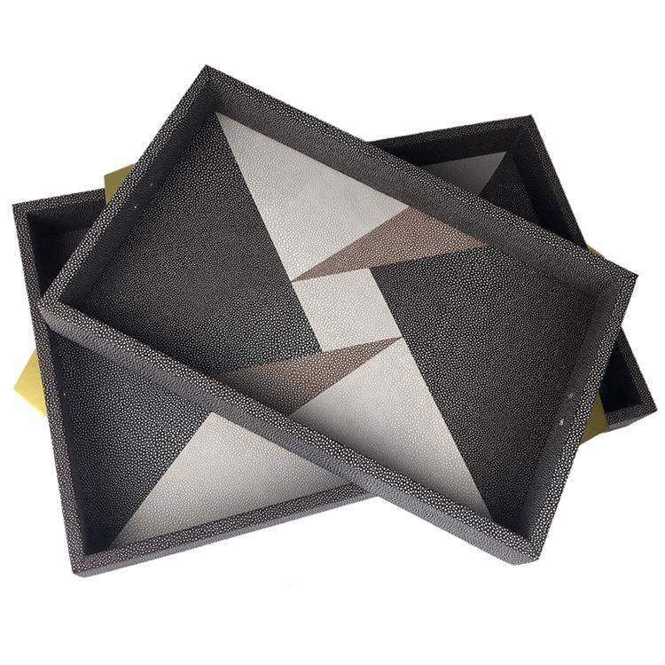 简长棍托盘约代家方居长形现样皮革托盘板房售楼部展厅茶几摆件