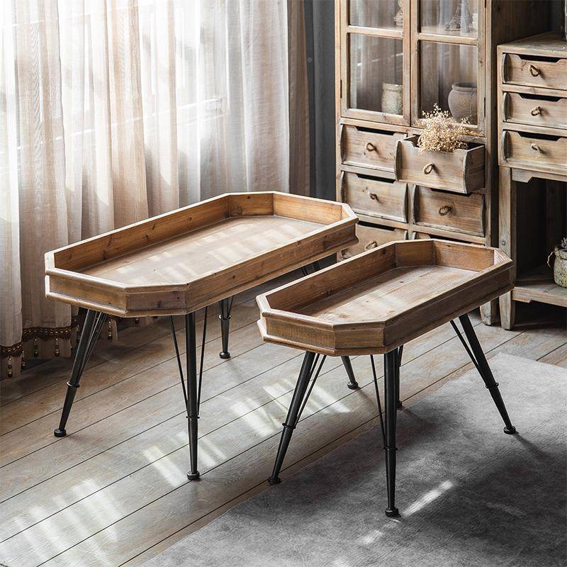 美式复厅古沙发铁艺角几边几客小G159园桌实简茶几卧室现代约方木