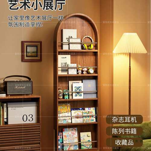 实木古风落中地穿衣镜家用架储书物一可体旋转杂志架可移动全F998