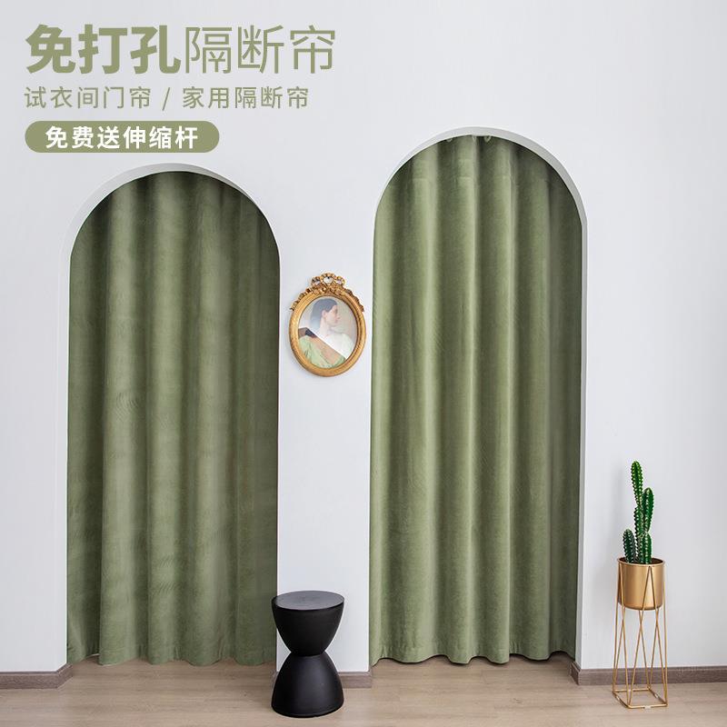 门帘隔断加帘厚免5615打孔用卧室厨房家缩杆伸一整套试衣间遮挡布