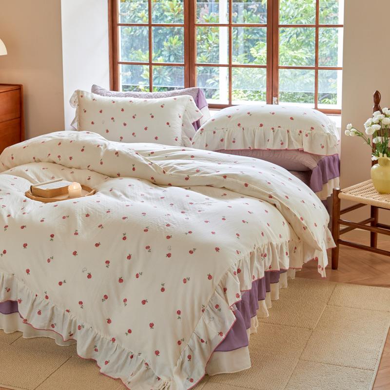 新法221sng式全双层上纱四件套夹棉雪纺床盖被套可棉款水洗纯棉床