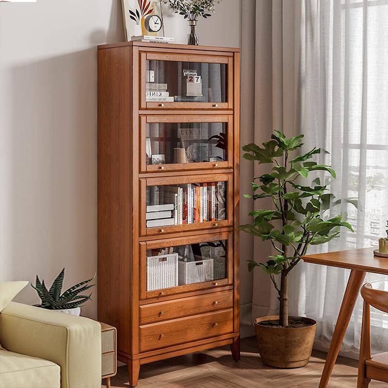 防书柜矮XRO带玻璃门地一木体客厅落实整墙家用储物柜美式书尘架
