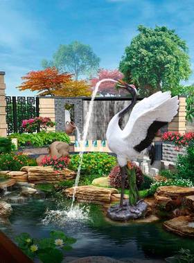 喷水仿真雕仙塑假鹤模型丹顶鱼鹤摆件道具花仙鹤园庭院山景观大池