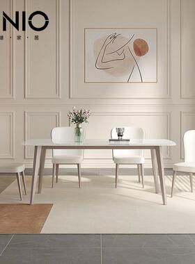 奶油风岩板19665桌餐代简约桌子小户型餐合厅餐现桌椅组长方形家