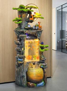 假山流水泉摆喷件循环水鱼缸招tb-70794财关室内落玄高山景观开业