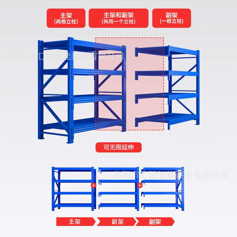 仓储货架三层置物架家用货物架库房储物架工厂中型铁架子冷轧钢