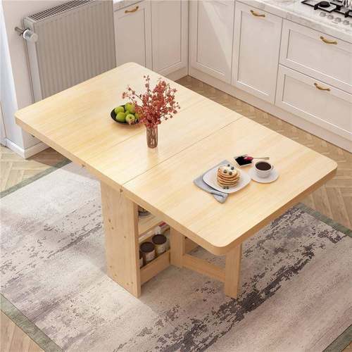 w0松木折l餐桌小户简叠约现s-987ew5代折叠长方形多功型能家具吃