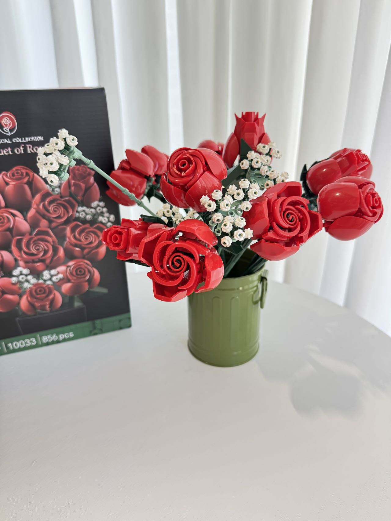 外贸出口剩余一点点 永不凋谢的爱积木玫瑰花 12朵大花4朵小白花