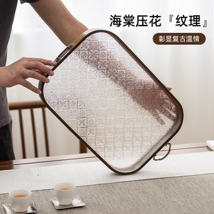 水果提手圆形托 海棠花竹制茶盘简约家用酒店茶具托盘创意新中P式