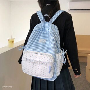 新款女书包双肩包轻便夏季学生韩版风格点少女大容量纹波背包2026
