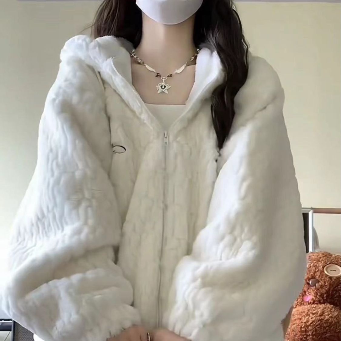 新款可爱兔耳朵女款连帽卫衣慵懒风宽松百搭休闲外套兔子刺绣