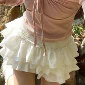 芭蕾风甜美荷叶边蓬蓬短裙高腰显瘦文艺清新赋予内衬安全裤 蛋糕裙