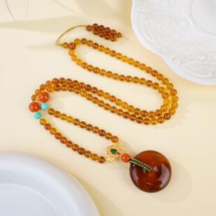 .Jewelry 琥珀血蜜平安扣项链 略有不同