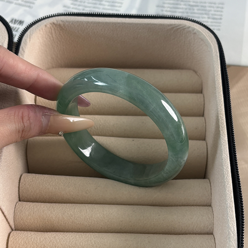 仟喜梵“月徘徊”高端缅甸翡翠玉手镯子女款冰种油青正品玉处理