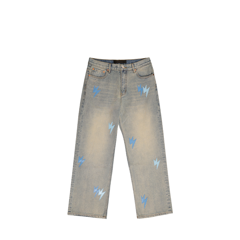 蓝牛蓝闪牛仔裤夏季直筒阔腿裤