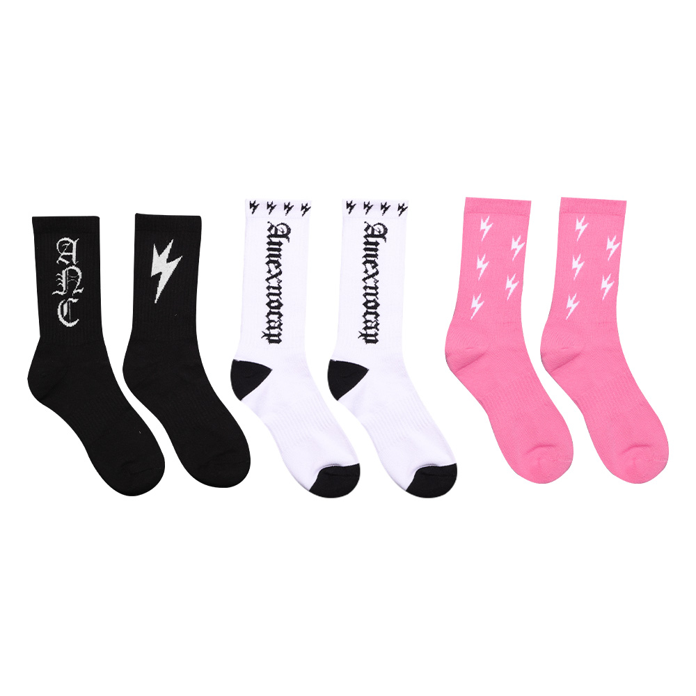 Amexnocap闪电牛2025FW哥特字母运动袜轻奢高级百搭美式男女同款