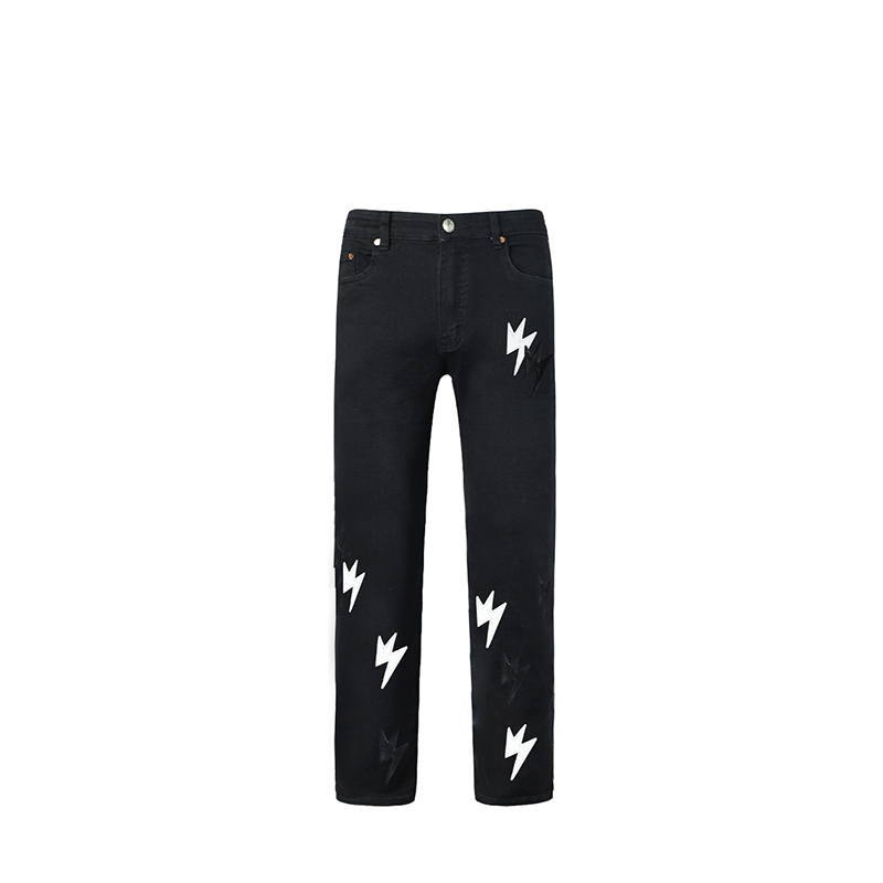 【太极】Amexnocap闪电牛弹力修身黑白贴皮高盎司牛仔裤