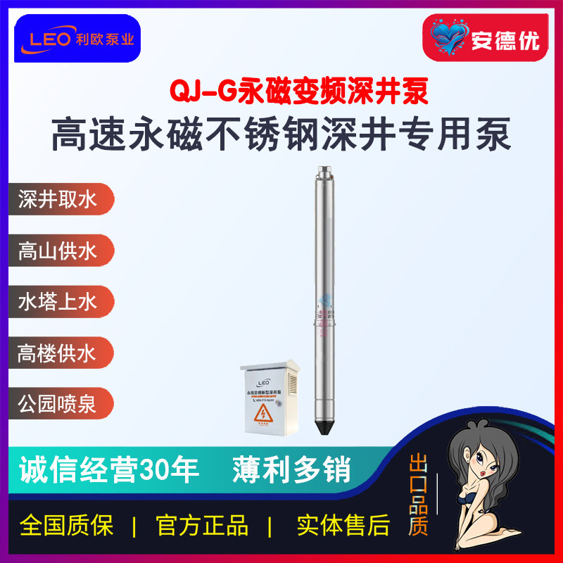 【安德优】利欧高速永磁变频深井泵QJ-G不锈钢水塔上水灌溉喷泉泵