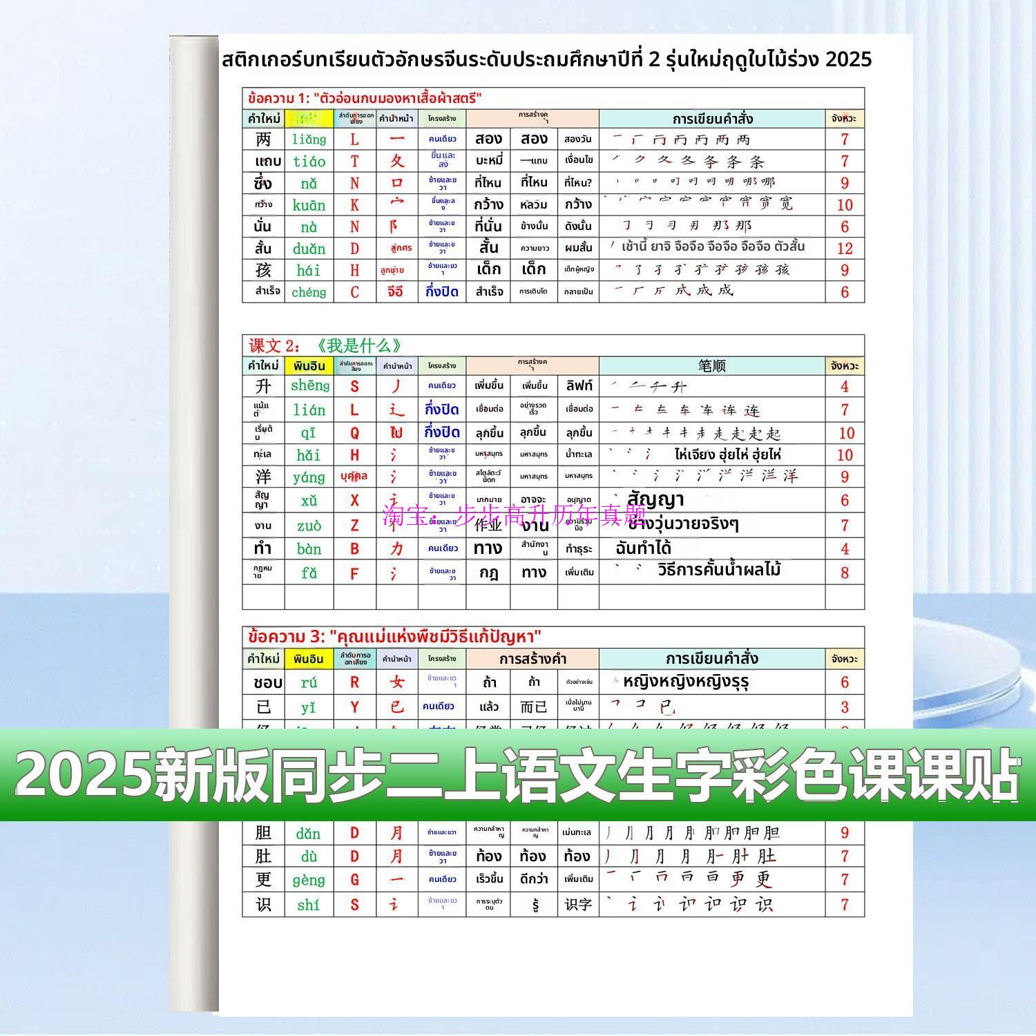 2025新版二年级上册语文生字表彩色注音组词笔顺课课贴