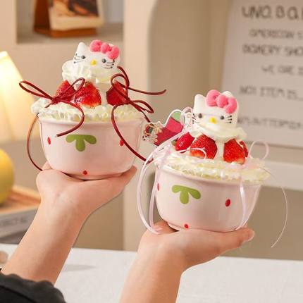【现货速发】网红圣诞节草莓装饰hellokitty甜品碗蝴蝶结蛋糕碗