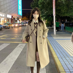 英伦赫本风秋冬新款毛呢外套女高级感毛呢大衣小个子中长款韩系女