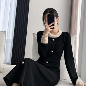 法式高级感别致独特黑色连衣裙女春秋遮肉显瘦时尚漂亮很仙的裙子