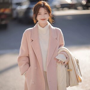 粉色毛呢外套女2024秋冬季新款呢子大衣赫本风小个子韩系冬天加厚