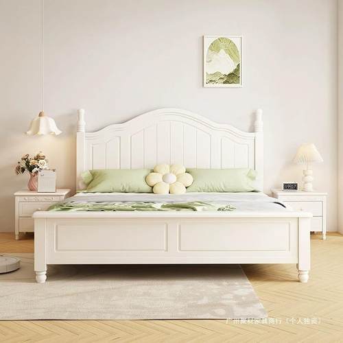 家用双人床卧室主卧实木床美式床1.8现代简约次卧1.5公主白色