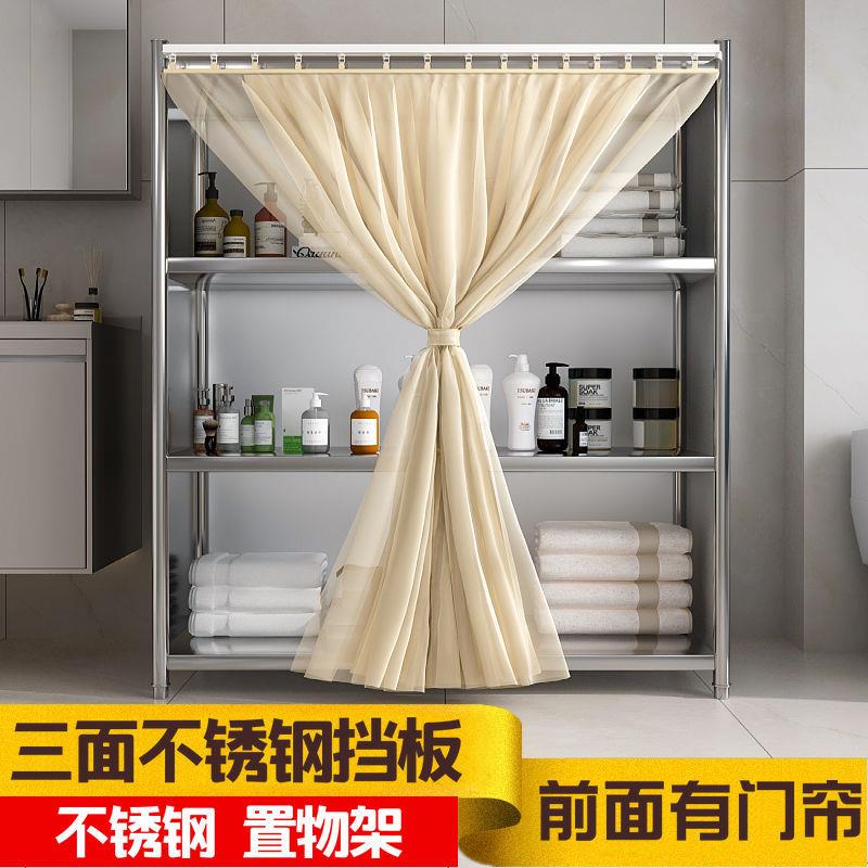 不锈钢厨房置物架落地多层带门全封闭防尘微波炉架置物架放锅放菜