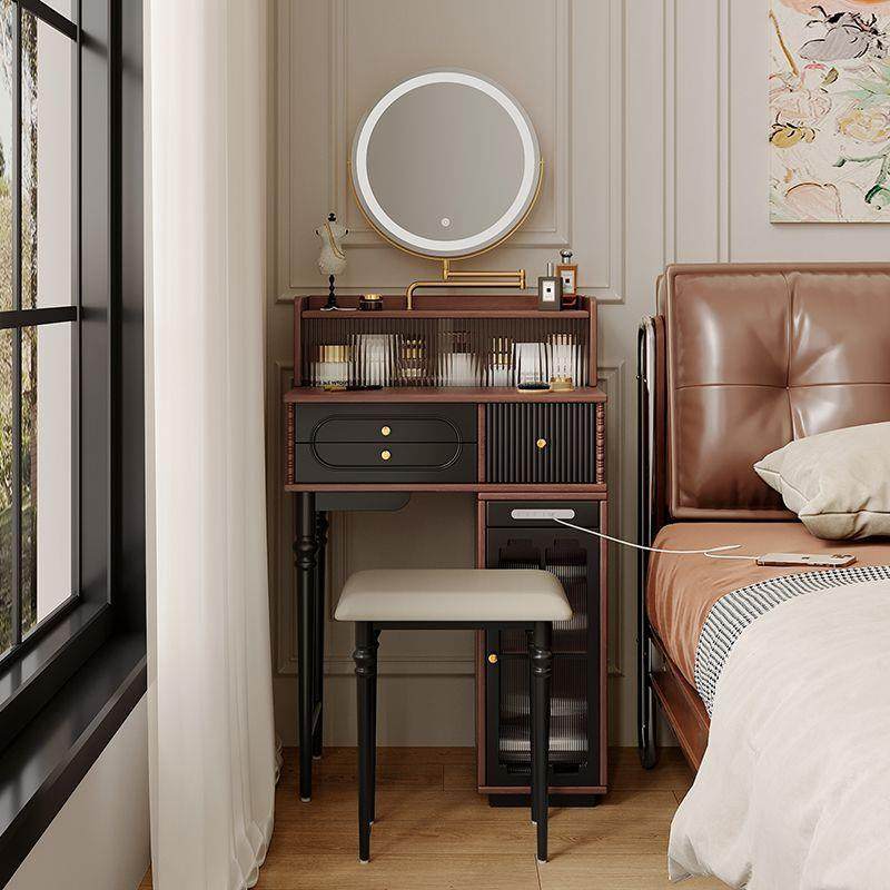 法式复古风实木拼色梳妆台现代小型卧室置物柜化妆桌一体,3C数码配件,USB灯,淘宝优惠券,粉丝福利购,淘宝优惠卷