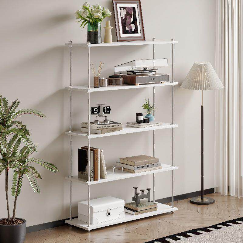 北欧实木收纳隔板置物架客厅落地多层书架不锈钢陈列架简约储物架