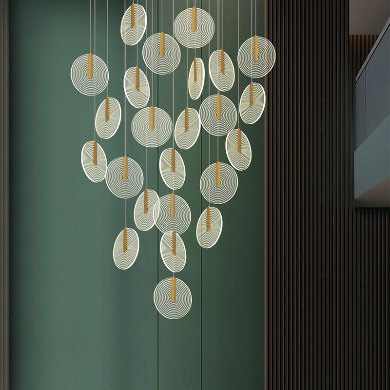 楼梯长吊灯现代简约大气北欧客餐厅灯楼道loft复式楼别墅旋转吊灯