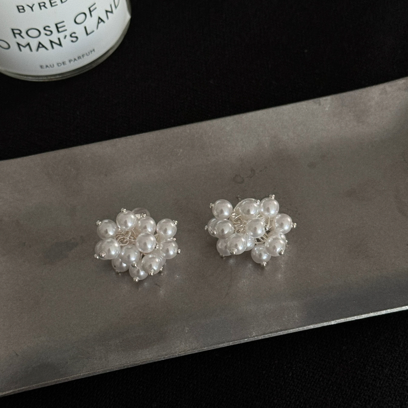 L'amour葡萄串珍珠串珠925银针耳钉女小众设计感高级轻奢气质