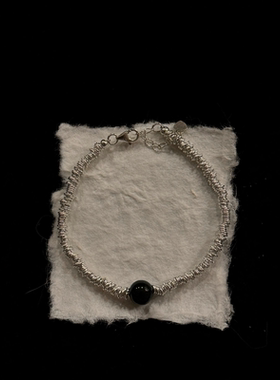 L'amour黑玛瑙串珠圈圈盘缠银手链女小众设计感高级轻奢气质ins风