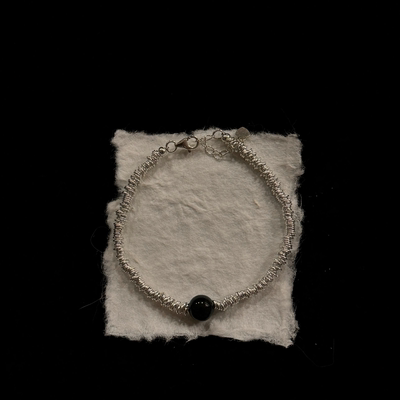 L'amour黑玛瑙串珠圈圈盘缠银手链女小众设计感高级轻奢气质ins风