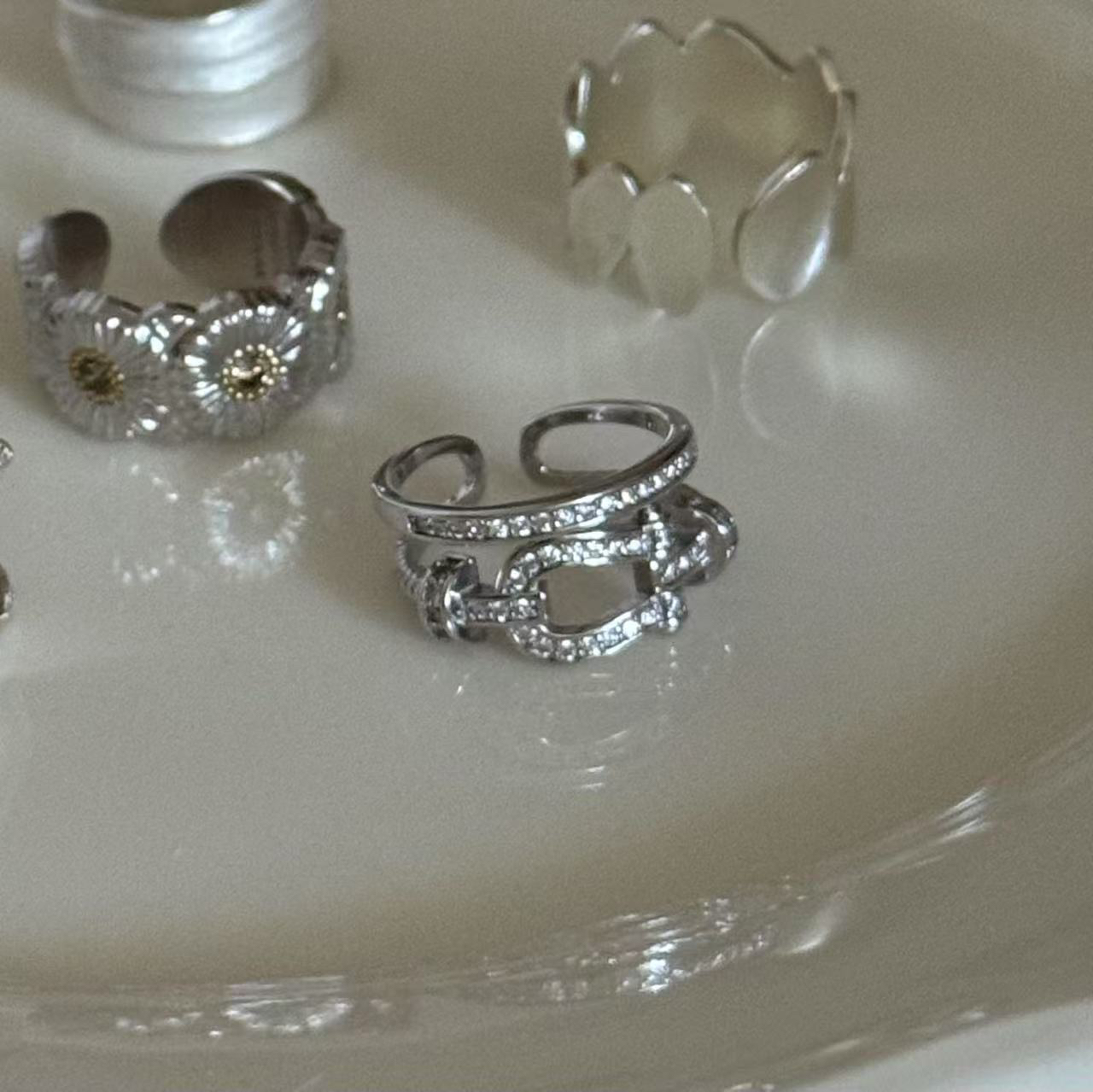 L'amour双层马蹄扣s925银满钻戒指女叠戴指环小众高级感精致设计