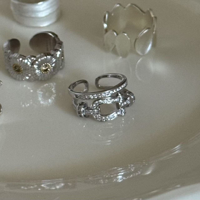 L'amour双层马蹄扣s925银满钻戒指女叠戴指环小众高级感精致设计