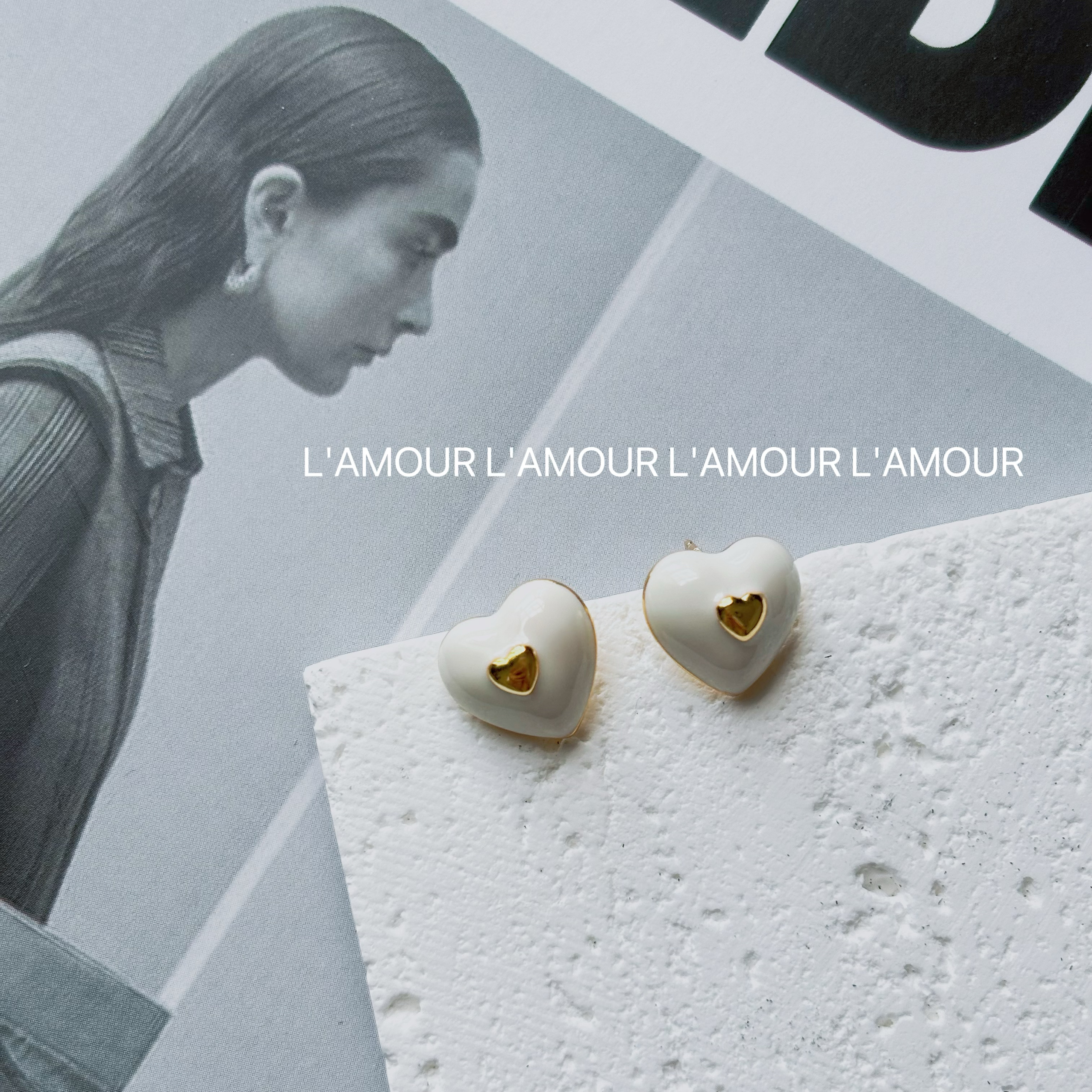 L'amour滴釉珐琅爱心耳钉女小众设计高级感镀k金轻奢925银针新款