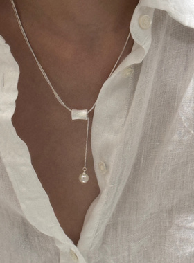 L'amour圆筒流苏珍珠毛衣链女轻奢小众设计感锁骨链新款爆款颈链